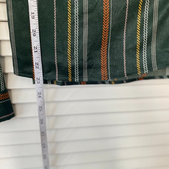 NWT Lumiere Satin Wrap V-Neck Top, Green Rust Yellow White Striped, Size S - Picture 7 of 8